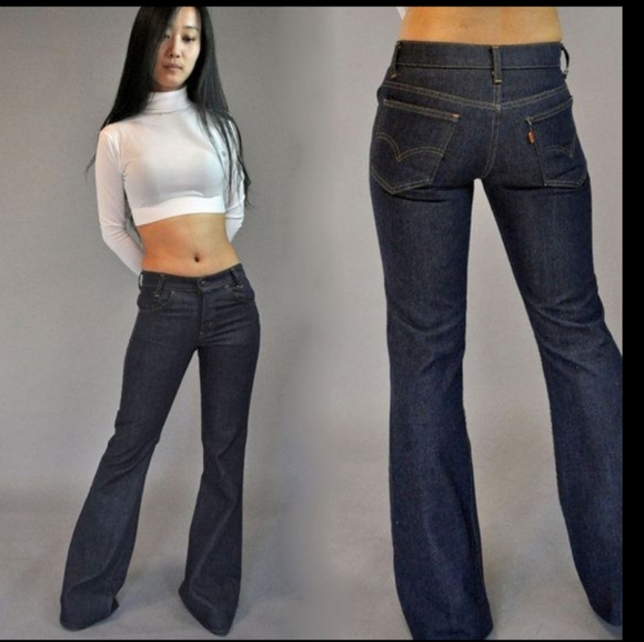 LEVI'S ORANGE TAB Bell Bottoms Dark Wash Blue Jeans Vintage Big Bell - Picture 2 of 15